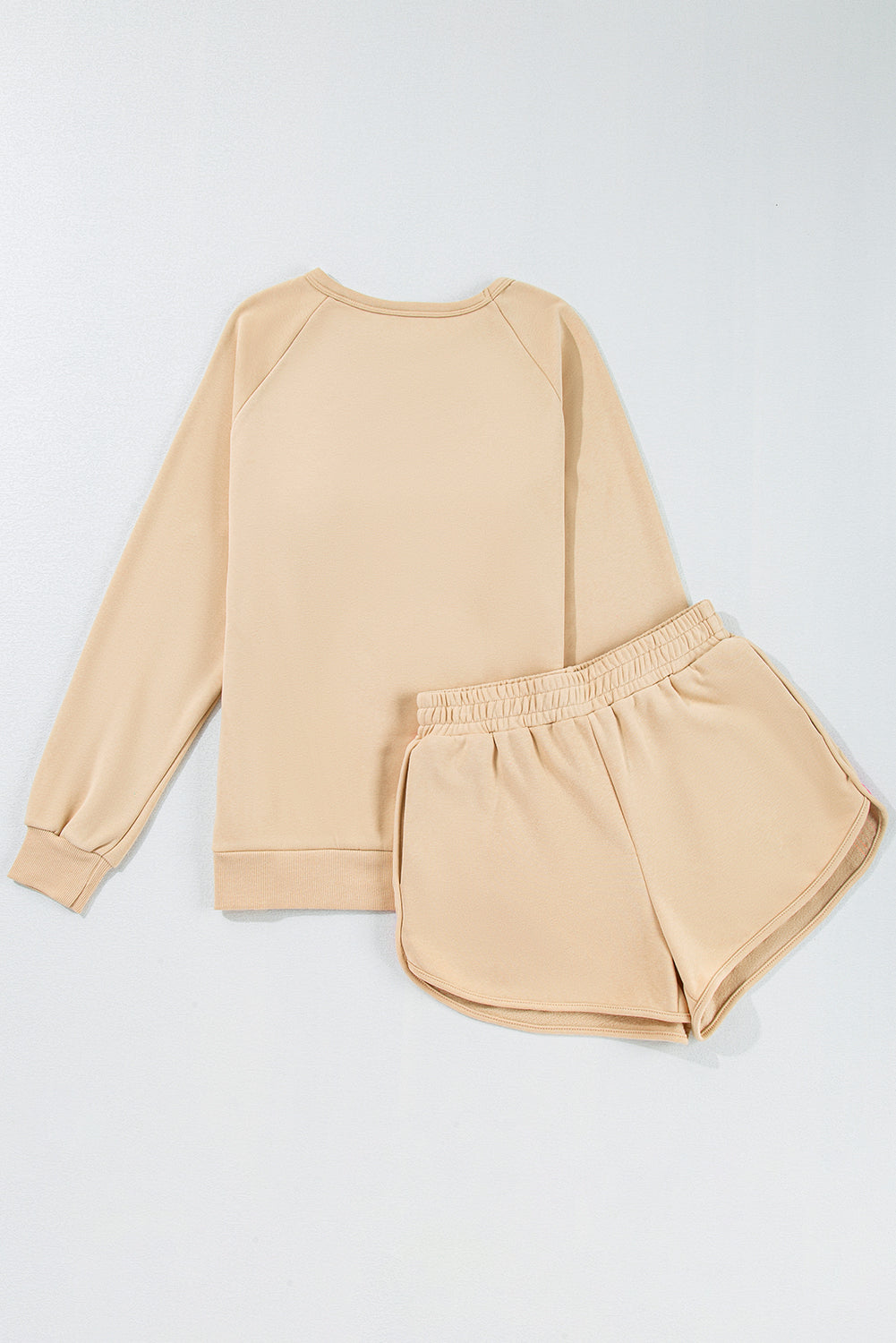 Apricot Colorful Striped Long Sleeve Pullover and Shorts Set