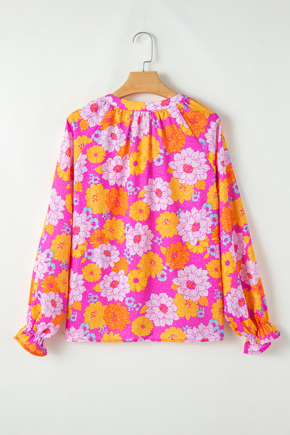 Rose Flower Print V Neck Relaxed Sleeve Blouse