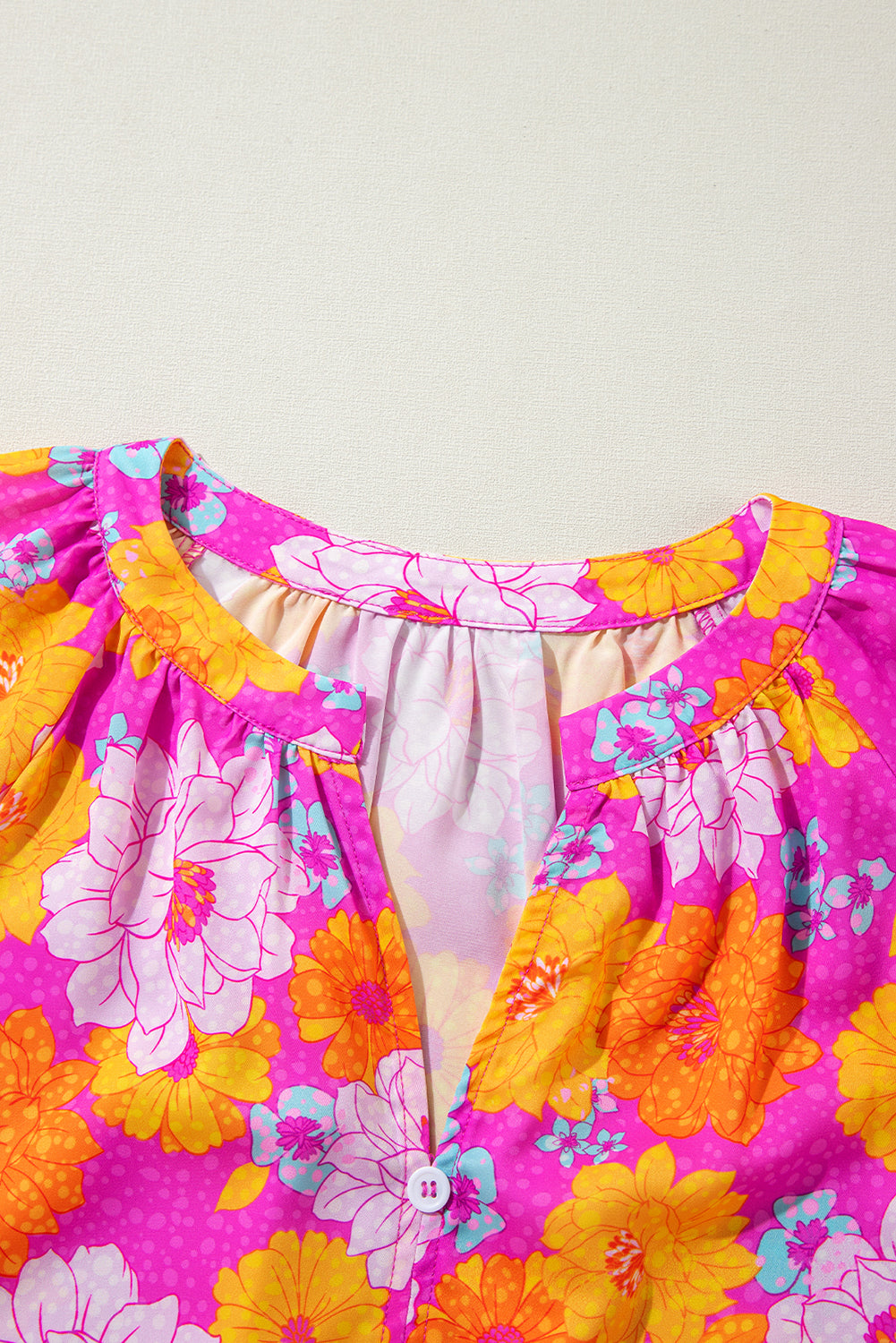 Rose Flower Print V Neck Relaxed Sleeve Blouse