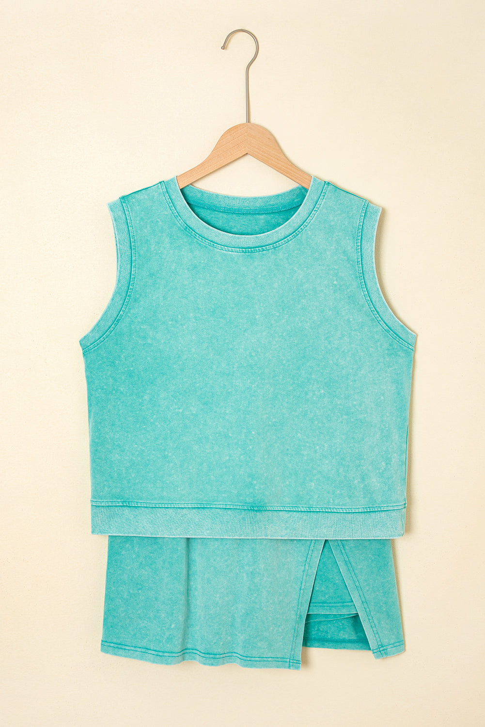Mint Green Mineral Wash Sleeveless Top and Split Skort Set