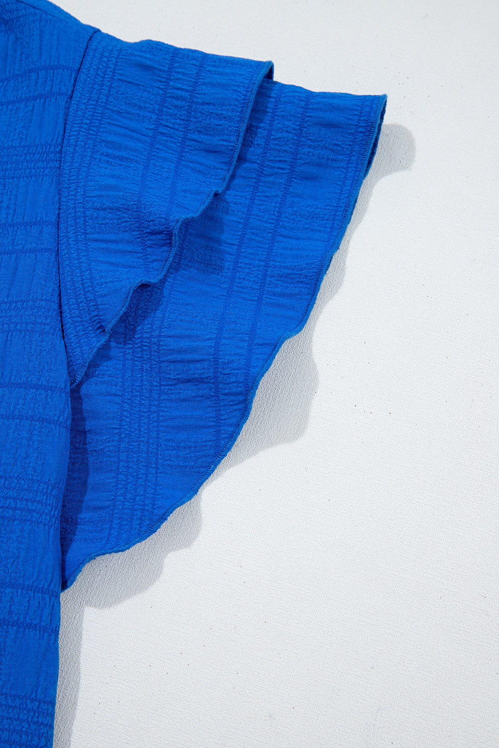 Dark Blue Ruffle Sleeve Textured Smocked Blouse