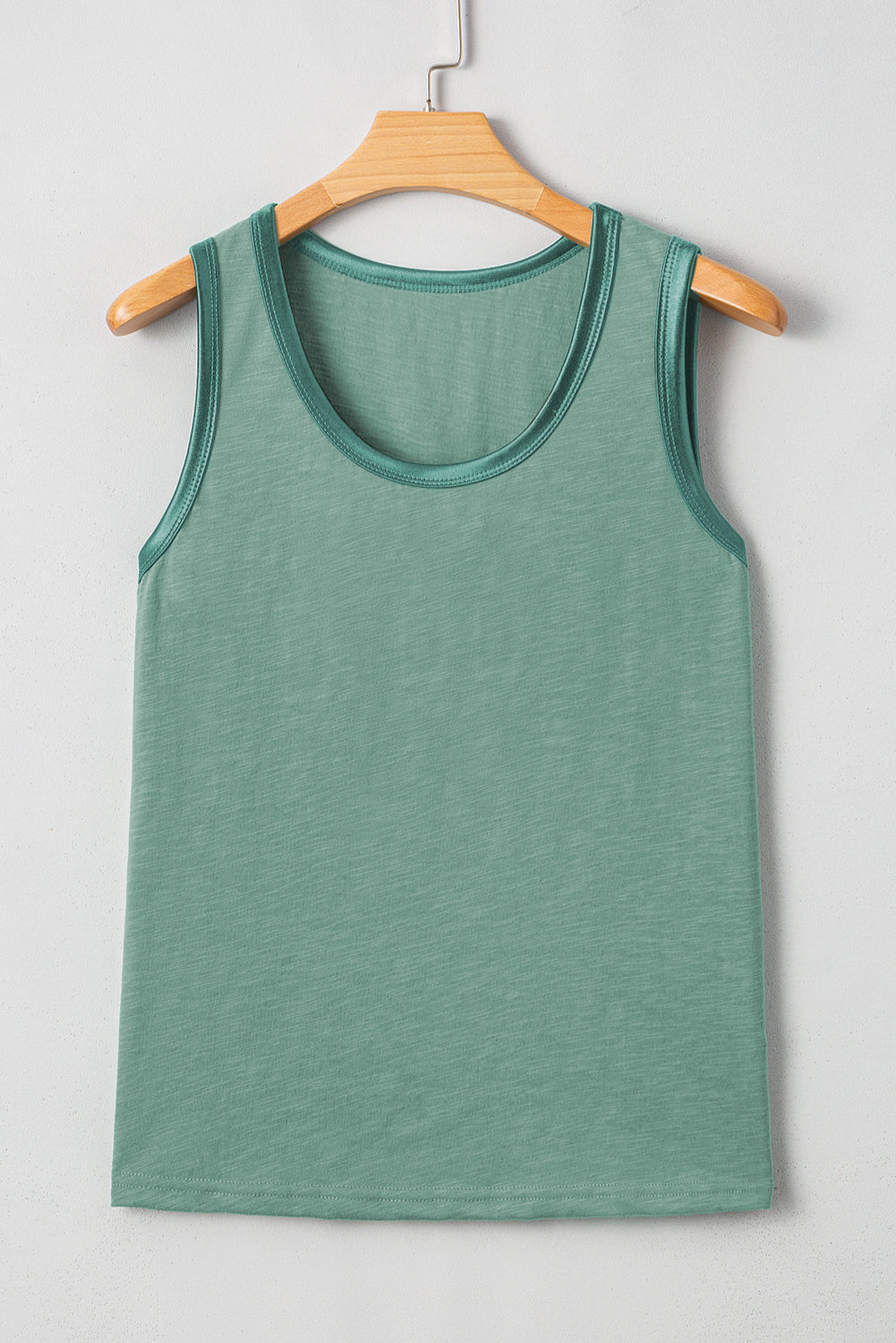 Mist Green Contrast Trim Round Neck Tank Top