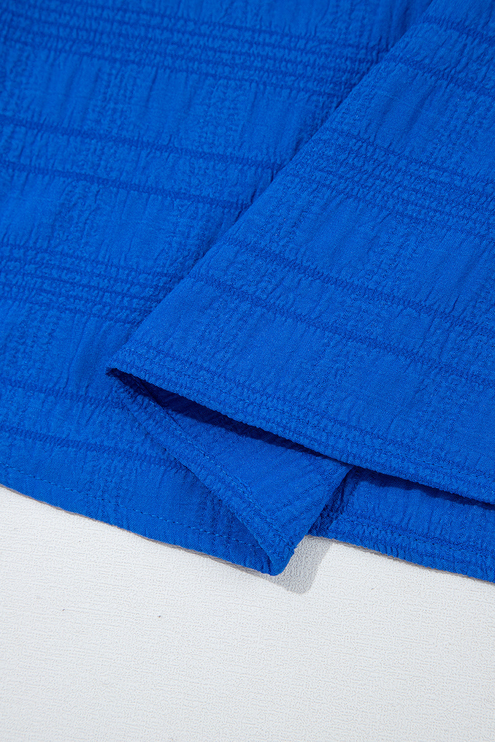 Dark Blue Ruffle Sleeve Textured Smocked Blouse