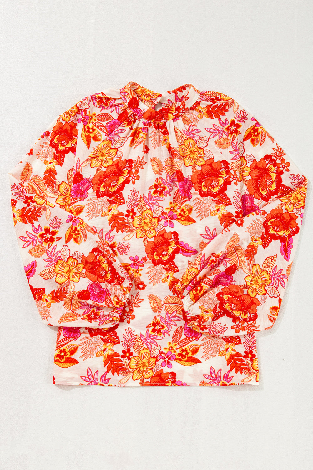 Orange Boho Floral Lantern Sleeve Blouse